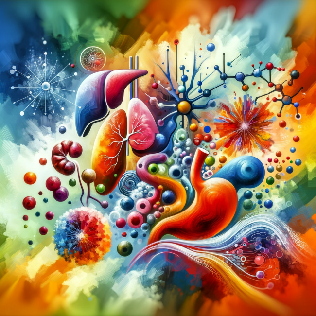 concept of Alkaline Phosphatase (ALP). The image should feature abstract and colorful