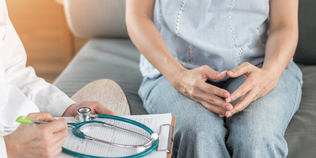 Doctor or psychiatrist consulting and diagnostic examining stres